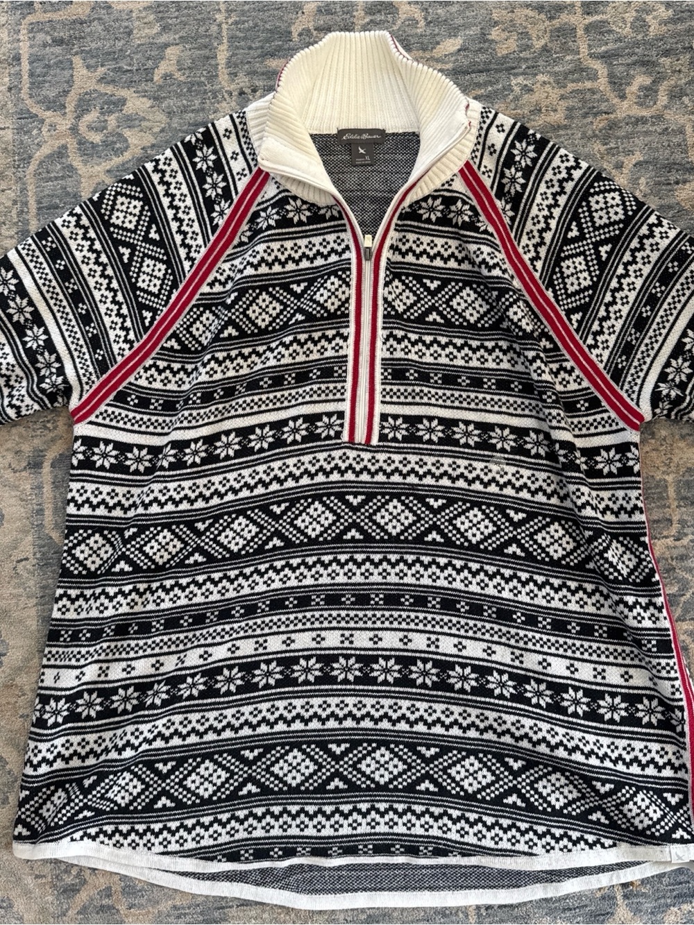 Eddie Bauer Black, White & Red Fair Isle Half-Zip Sweater
